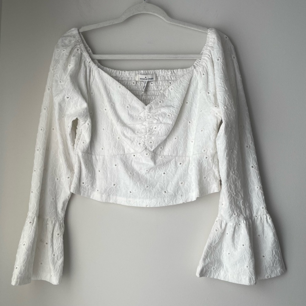 Emmie Rose White Eyelet Smocked Top Size Large